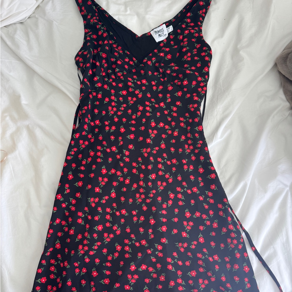 Princess Polly Black Mini Dress With Red Floral Print